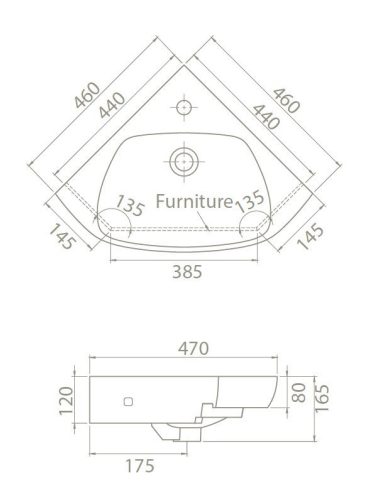 CeraStyle ARDA porcelán sarok mosdókagyló 46 x 46 cm