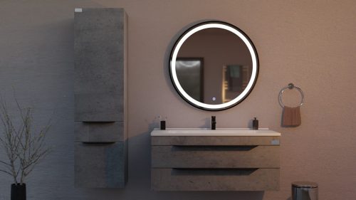 TMP IRON fürdőszobai tükör 70 cm - világítással - fekete keret - kerek