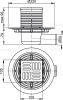 AlcaPlast APV101 Padlóösszefolyó 105×105/50 mm vízszintes, rozsdamentes rács, vizes bűzzár