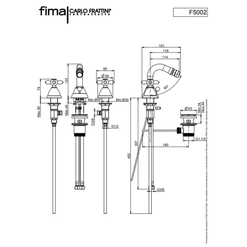 FIMA Carlo Frattini OLIVIA bidé csaptelep króm-arany 5002 (3-pontos) Kiárusítás!