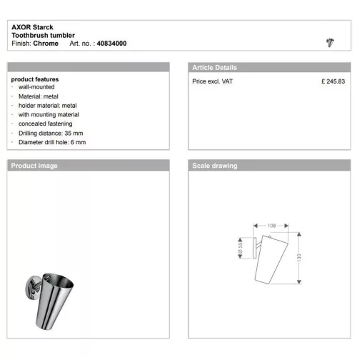 Hansgrohe-Axor Starck fali pohár rozsdamentes acél 40834000 Kiárusítás!