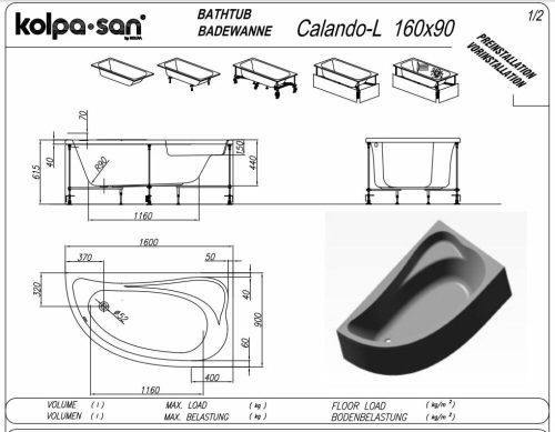 Kolpa Calando aszimmetrikus sarokkád 160x90 cm Balos 570780