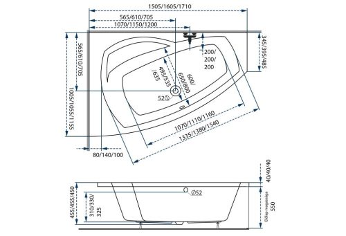 M-Acryl kád  Claudia aszimmetrikus (150 x 100 cm) BAL 12458