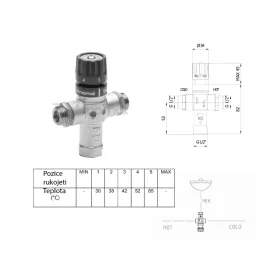   TMT12MPM Termosztátos keverőszelep 1/2" 30-60 C° visszacsapó szeleppel