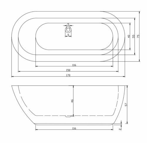 Sanotechnik SYDNEY térben álló fürdőkád  170x75x60 cm G9031