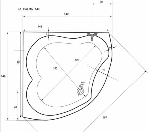 Sanotechnik LA PALMA sarokkád 149x149x45 cm 993000