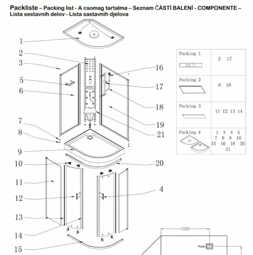 Sanotechnik VARIO jobbos komplett hidromasszázs zuhanykabin 80x120x215 cm CL121