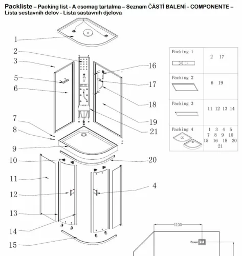 Sanotechnik VARIO balos komplett hidromasszázs zuhanykabin 80x120x215 cm CL120
