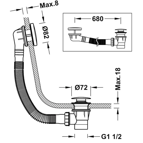 Tres kád le- és túlfolyó Click-Clack, GRAPHITE szürke (szifon külön rendelendő: 13463460)