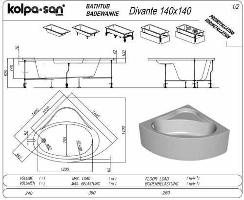 Kolpa Divante sarokkád 140x140 cm 753700