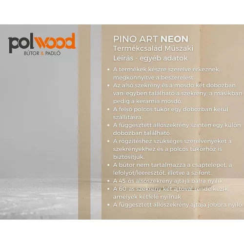 Polwood NEON 45 fürdőszoba bútor kerámia mosdóval, matt fehér