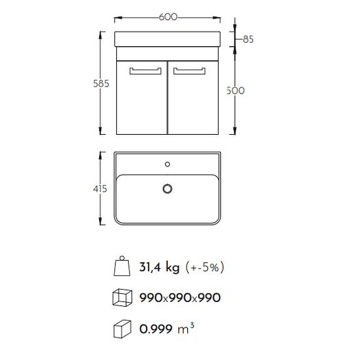 Polwood NEON 60 fürdőszoba bútor kerámia mosdóval, matt fehér