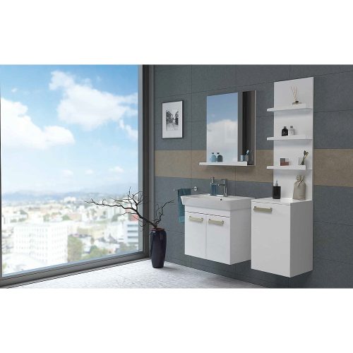 Polwood NEON 60 fürdőszoba bútor kerámia mosdóval, matt fehér