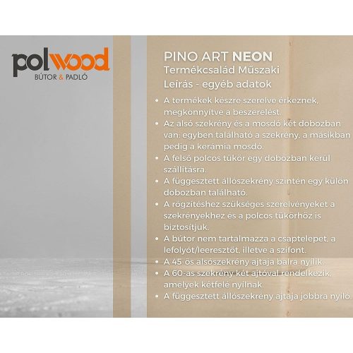 Polwood NEON 60 fürdőszoba bútor kerámia mosdóval, matt fehér