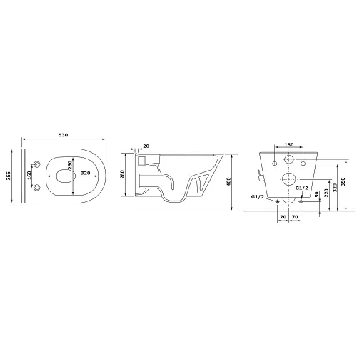 Sapho AVVA RIMLESS fali WC bidézuhannyal, csapteleppel, 35,5x53cm ülőke nélkül