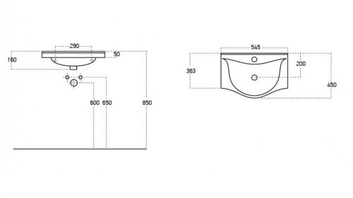 Sanovit ALBATROS porcelán mosdókagyló 55 x 45 cm