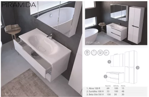 PIRAMIDA AKVA Tükrös fürdőszobai szekrény LED világítással - 100 cm