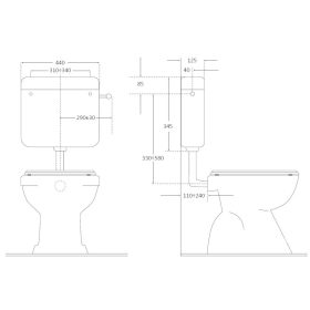   CR DELTA WC tartály - Start / Stop - 8l - alacsony szereléshez - 44 x 35 x 12 cm