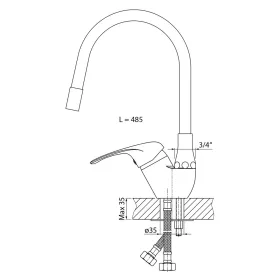   Sapho/Aqualine KASIOPEA 35 álló mosogató csaptelep króm, fekete flexibilis kifolyóval (1107-65F)