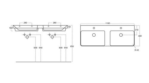 Sanovit LUXURY porcelán mosdókagyló - dupla - 120 x 46 cm