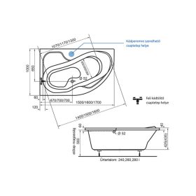 H2O FORTUNA 160x100cm fürdőkád BAL kádláb nélkül