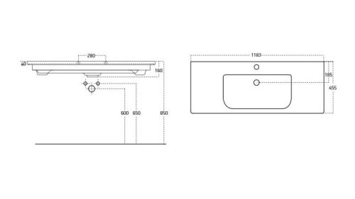 Sanovit SOFT porcelán mosdókagyló 120 x 45,5 cm