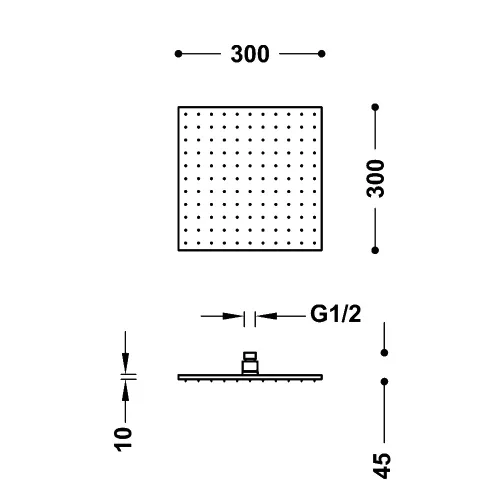 Tres 30x30cm szögletes fém zuhanyfej és zuhanykar 134.138.30
