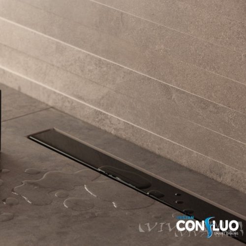 Pestan zuhanyfolyóka Confluo Frameless Line FEKETE üveg 55 cm