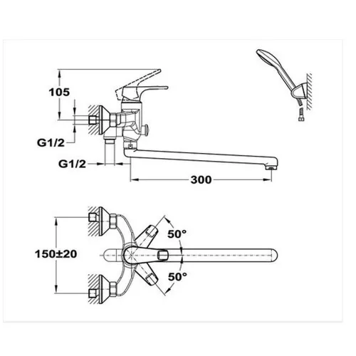 JUNIOR EVO KMT fali csaptelep 155-0069-00 Mofém * Basic zuhanyszettel