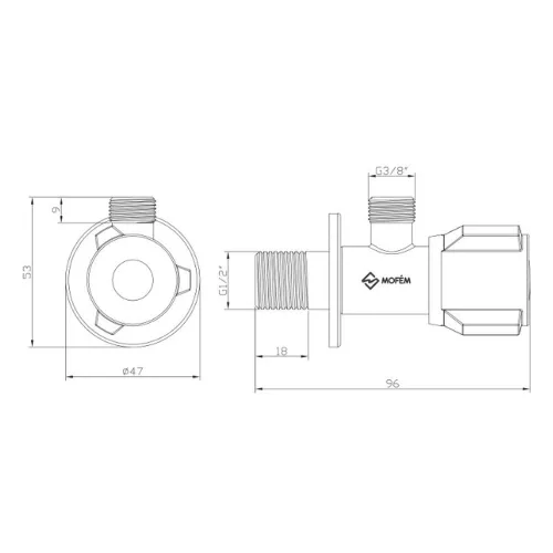 Mofém sarokszelep KERÁMIÁS 1/2"-3/8" (163-0040-00)