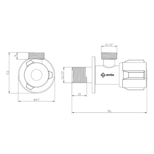Mofém sarokszelep KERÁMIÁS 1/2"-1/2" (163-0041-00)