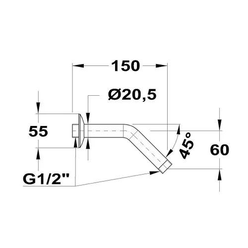 Mofém zuhanykar fejzuhanyhoz 45° x 150mm (169-0003-00)
