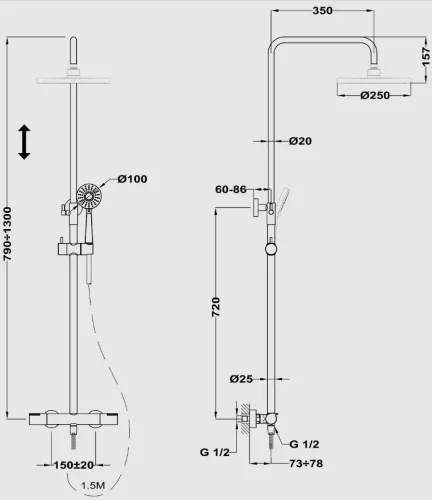 Strohm-Teka Dual Control antibakteriális zuhanyrendszer Króm-Fekete 182320200