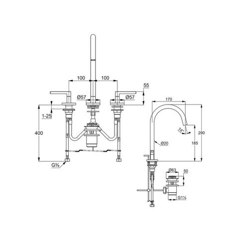 KLUDI-NOVA FONTE Puristic mosdócsap 3lyukas, fekete
