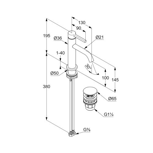 KLUDI-NOVA FONTE PURA mosdócsap 100 push-open EcoPlus fekete