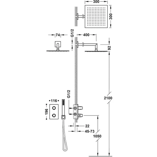 Tres THERM-BOX falsík alatti zuhanyrendszer, termosztátos csapteleppel, króm (21125004)