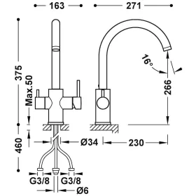   Tres DUAL-SOURCE mosogató csaptelep kétfunkciós, víztisztítóhoz (filter nélkül), króm