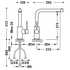   Tres DUAL-SOURCE mosogató csaptelep kétfunkciós, víztisztítóhoz (filter nélkül), króm