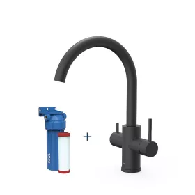   Tres DUAL-SOURCE mosogató csaptelep kétfunkciós MATT FEKETE + víztisztító filter