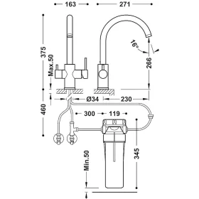   Tres DUAL-SOURCE mosogató csaptelep kétfunkciós MATT FEKETE + víztisztító filter