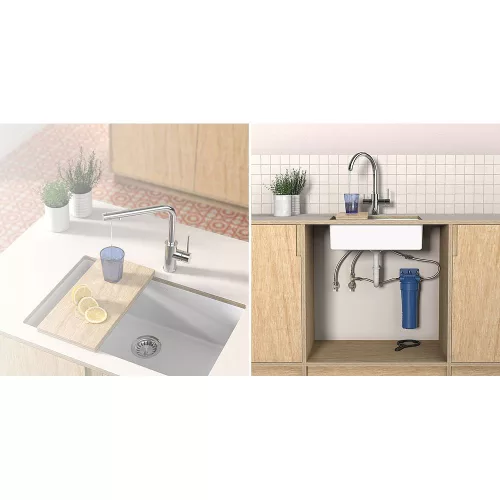 Tres DUAL-SOURCE mosogató csaptelep kétfunkciós MATT FEKETE + víztisztító filter
