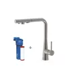 Tres DUAL-SOURCE mosogatócsap kihúzható fejjel, INOX, kétfunkciós, vízszűrővel