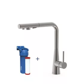   Tres DUAL-SOURCE mosogatócsap kihúzható fejjel, INOX, kétfunkciós, vízszűrővel