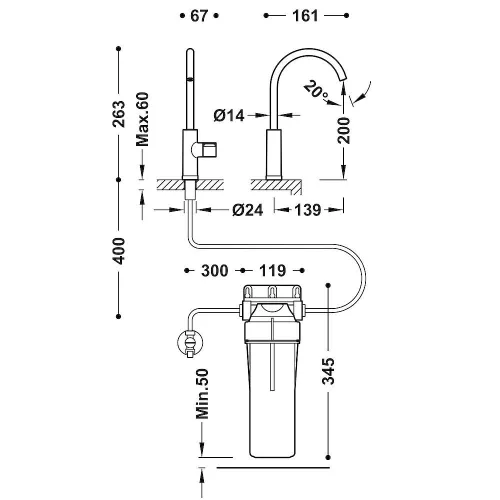 Tres SINGLE-SOURCE csaptelep szűrt vízhez MATT RÓZSAARANY + víztisztító filter