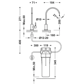   Tres SINGLE-SOURCE csaptelep szűrt vízhez ROZSDAMENTES ACÉL + víztisztító filter