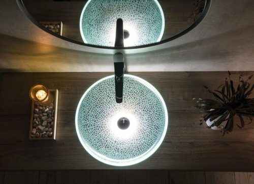 Sapho Beauty Ice üvegmosdó ráépíthető halványkék 42cm átmérőjű 2501-04