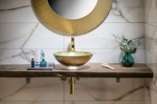 Sapho Beuty Shay üvegmosdó ráépíthető aranyszínű 42cm átmérőjű 2501-22