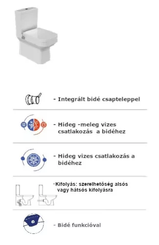 CeraStyle NOURA monoblokk WC - BEÉPÍTETT bidé funkcióval - WC tartállyal - falra záródó