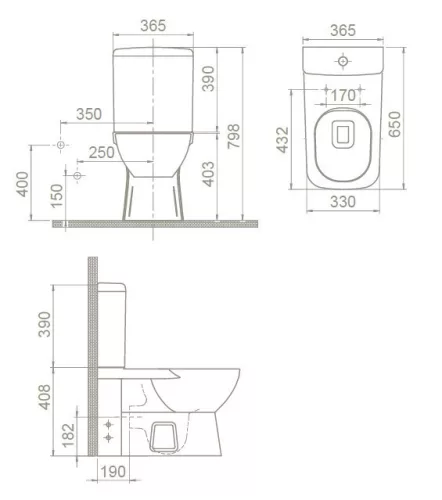 CeraStyle DURU monoblokk WC - BEÉPÍTETT bidé funkcióval -csaptelep nélkül -perem nélküli -mély öbl.