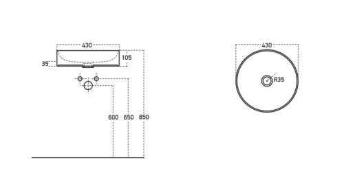 Sanovit - Top Counter pultra ültethető porcelán mosdó - LUCENTE - O - O 43 cm